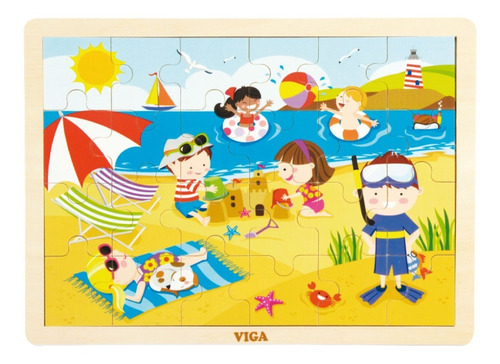 Juguetes Madera Viga 24 Piezas Puzzle Didactico En Verano