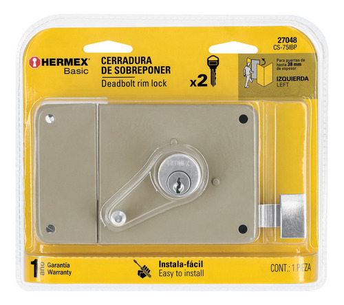 Cerradura Sobreponer,instala-fácil, Izq,blister,hermex Basic