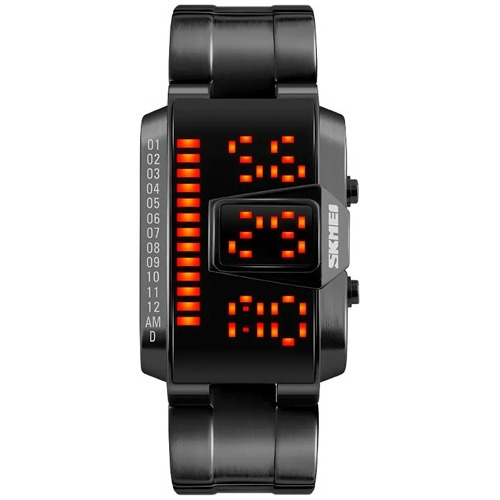 Reloj Dial Binario Unisex Con Led Metal Skmei 1179