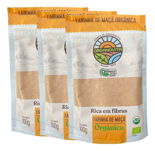 Farinha De Maçã Orgânica - Kit 3 X 100 G