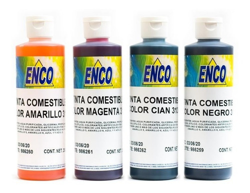 Kit 4 Tintas Comestibles Enco 250 Ml Para Impresora 