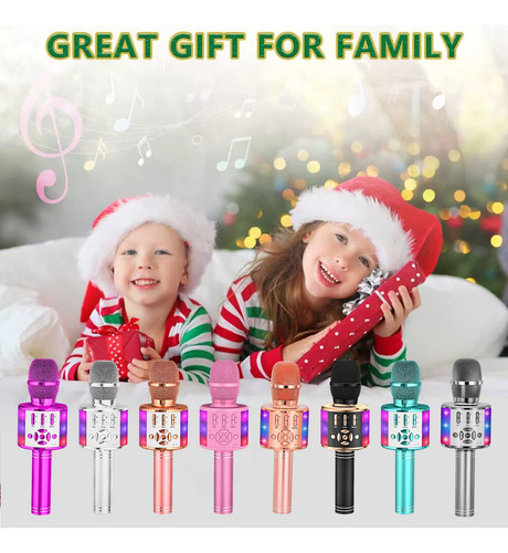 Micrófono De Karaoke Amazmic Kids Bluetooth Led Azul Claro