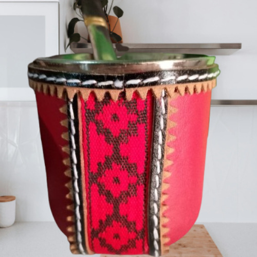 Mate Imperial Premium Forrado En Cuero Doble Acero Rojo Modelo Imperial Premiun