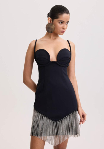 Vestido Curto Com Franjas Amarante