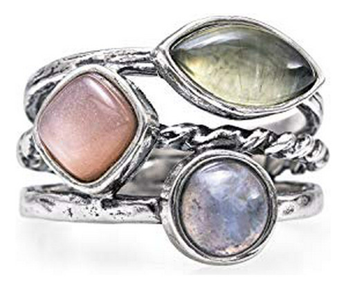 Anillos De Promesa - Stacked Stones Anillo De Plata Esterlin