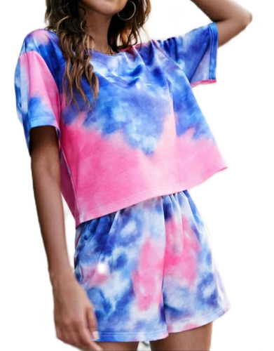 Conjunto De Pijama Tie Dye Short Y Polera Full Color