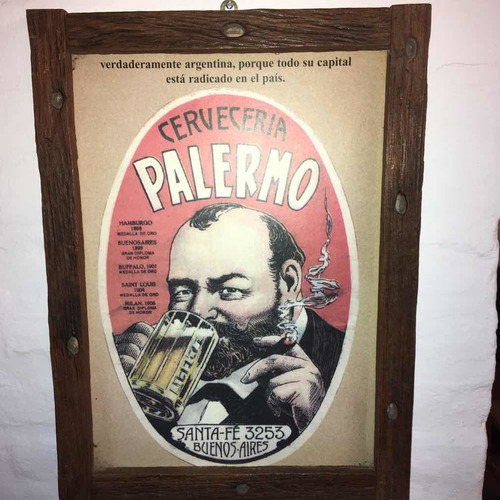 Cuadro Afiche Cerveceria Palermo Vintage Marco Madera