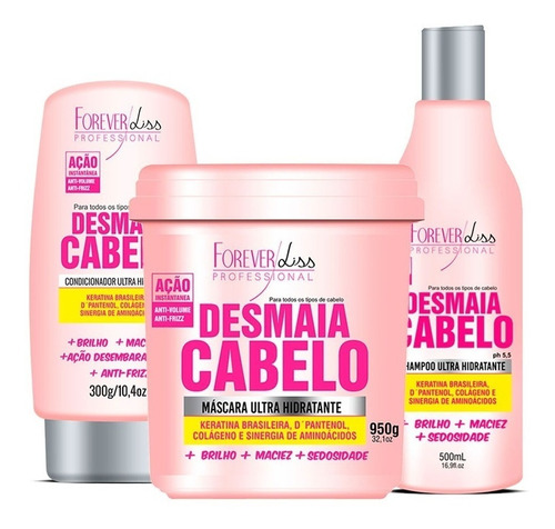 Desmaia Cabelo Forever Liss Shampoo + Cond + Máscara 950g