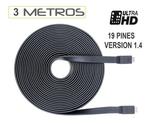 Cable Hdmi Plano De 3 Metros, Ultra Hd Version 1.4