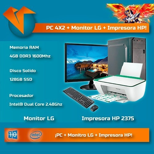 Imagen 3 de 5 de Computadora Completa Pc X2 4gb Ssd120gb Monitor + Impresora