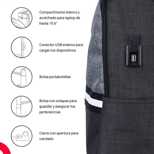 Mochila Techzone Gris Y Negra Modelo Glad Porta Laptop 15.6 Color Gris oscuro