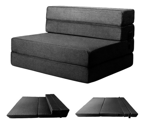 Imagen 3 de 10 de Sofá Cama Matrimonial Plegable, Colchoneta Con Soporte Firmé Color Gris Oscuro