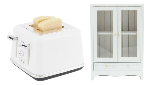 2x Mini Mueble De Casa De Muñecas 1:12 Y Tostadora Con 2