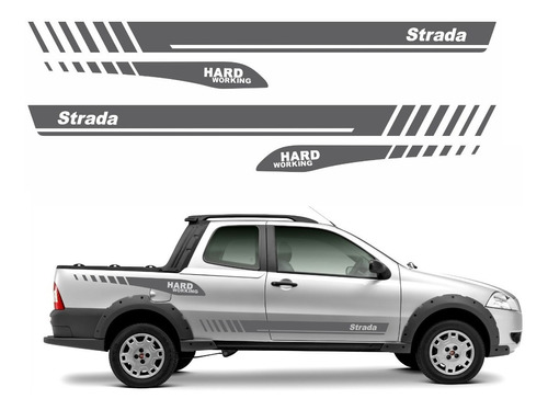 Adesivos Para Fiat Strada Hard Working Cabine Dupla Cor Grafite
