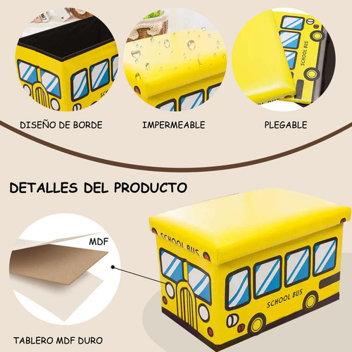 Taburete Plegable Tipo Cubo Con Gran Almacenamiento Y Caja Amarillo Bus