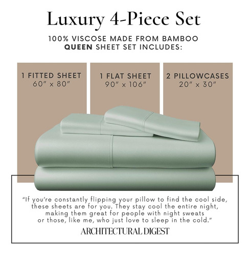 Juego Sabanas De Bambu De Tamaño Queen Color Sage 06 - Sage Lisa