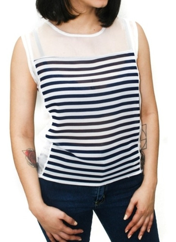 Musculosa Rayada De Gasa Blanca Y Negra Talle S