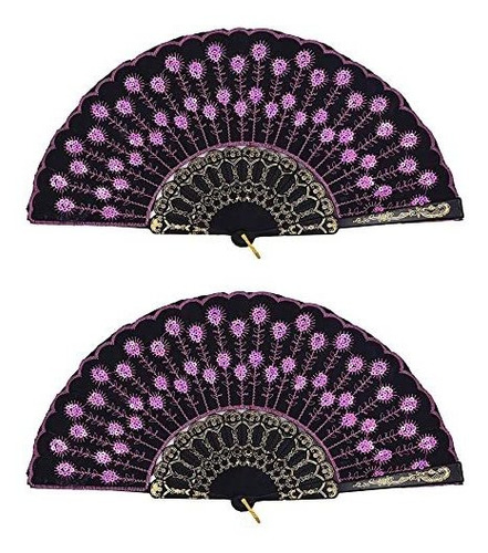 Imagen 1 de 2 de Ventiladores De Mano De Pavo Real, Abanicos De Mano Plegable