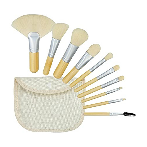 Set De Brochas De Maquillaje De Bambú T4b Mimo, Tamaño Viaje