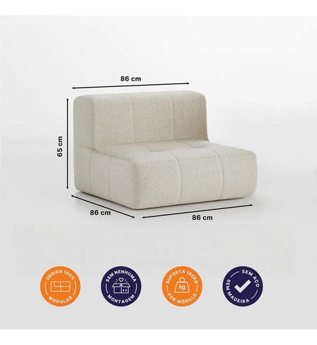 Sofá Na Caixa Modular 1 Lugar Poltrona Em Boucle Cor Bege Desenho do tecido Big freshness