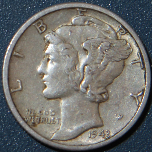 Mercury Dime 1943 D Moneda Plata Vf 10 Centavos Ringking Mdp