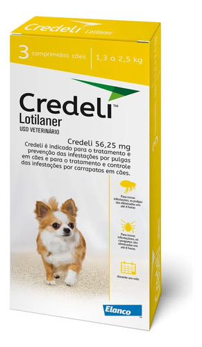 Comprimido antiparasitário para pulga Elanco Credelio para cão de 1.3kg a 2.5kg cor amarelo