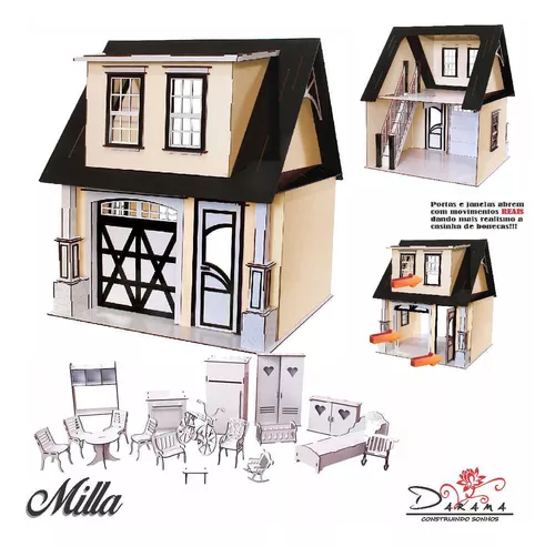 Casa bonecas escala Barbie com garagem Milla Sonhos DARAMA