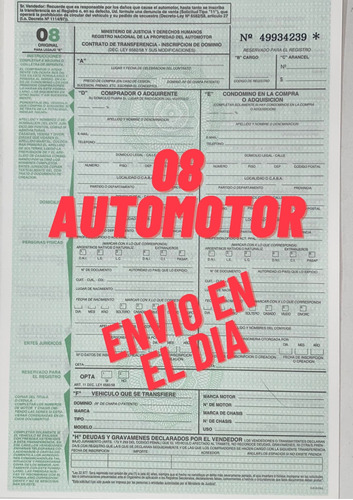 Formulario Para El Automotor 08 Auto **envio En El Dia**