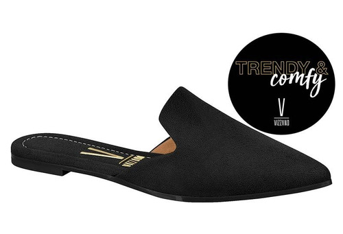 Sapato Mule Feminino Vizzano Bico Fino Camurça Preto 1269112 | Mercado Livre