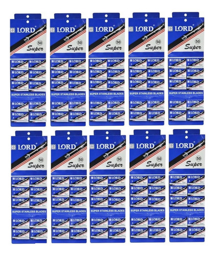 Kit C/500 Lâminas Lord Inox - 10 Cartelas C/50