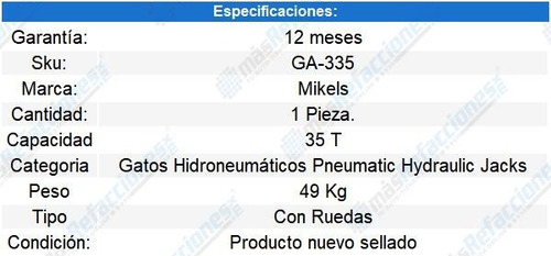 Gato Hidroneumático De Botella Con Ruedas 35 T Mikels
