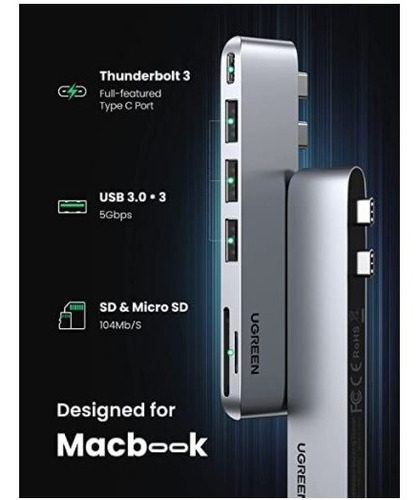Hub Usb C A Thunderbolt 3 100w Pd 10gbps Para Macbook Ugreen 60560