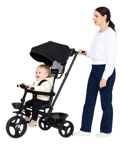 Triciclo Com Empurrador Confort Infantil Bebê - Preto