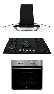 Supra Parrilla Empotrable + Campana De Isla + Horno A Gas Color Negro
