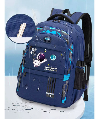 Mochila ortopédica impermeable para niños Astronaut, grados 3-6, color azul