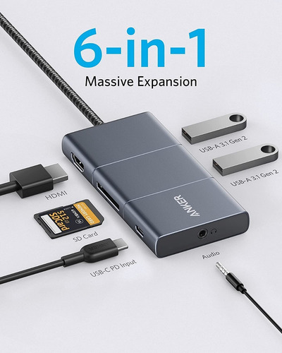 Imagen 2 de 7 de Hub Usb-c - Anker - 2 Port Usb 3.0 - Hdmi 4k 60hz - Sd - Pd