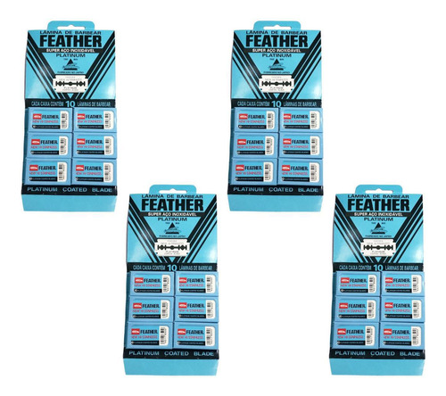 Kit 4 Cartelas Lâmina Para Barbear Feather Platinum 60un