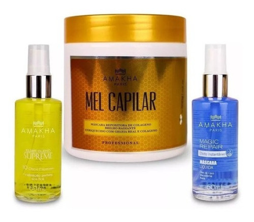 Kit Mel Capilar, Máscara Liquida, Elixir Blend Amakha