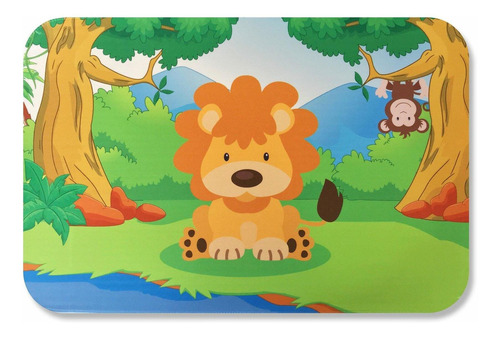 Tapete Safari Infantil Para Quarto 40x60cm Cor Verde Desenho do tecido Animais Leão Safari