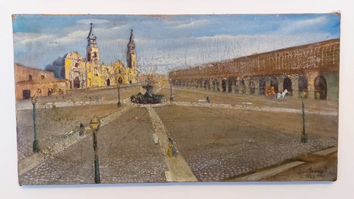 Pintura Óleo Plaza Mayor (armas) De Lima Año 1947 Perú 