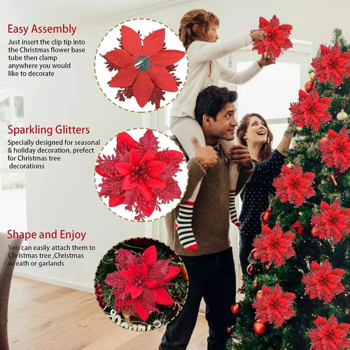 Tt 20 Piezas De Flor De Navidad, Flor De Pascua Artificial