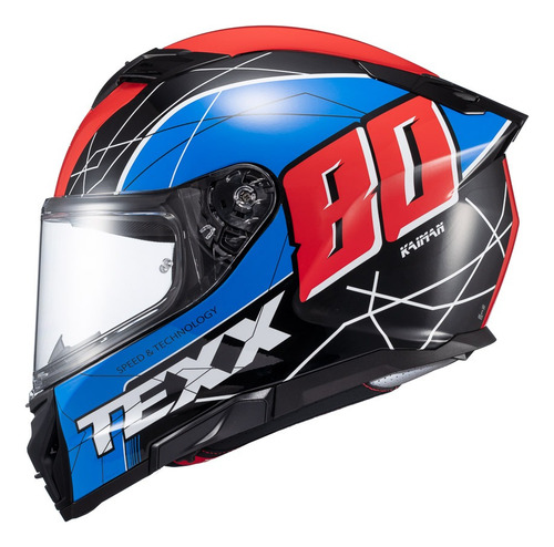 Capacete Texx Fecha Kaiman Vector Azu Verm Pret Branc Brilho