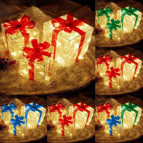 Caja De Regalo Iluminada Con Luces Led, Adorno Navideño