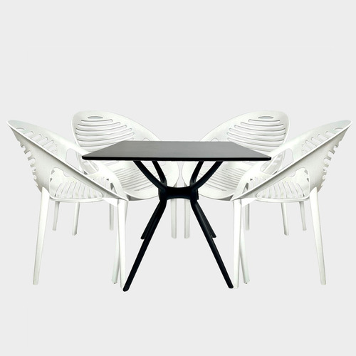 Combo Comedor Cocina Mesa Negra 80 Cm Y 4 Sillas Niza 