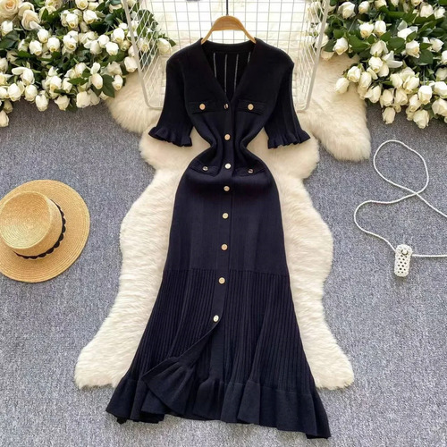 Vestido De Punto Vestidos Cortos De Viscosa Con Cuello En V