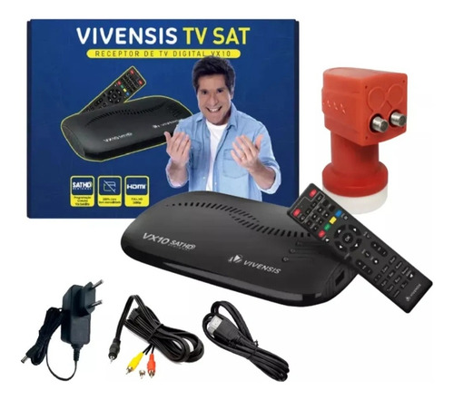 2 Receptores Vx10 + 1 Lnb Duplo Vivensis Tv Satdh Preto