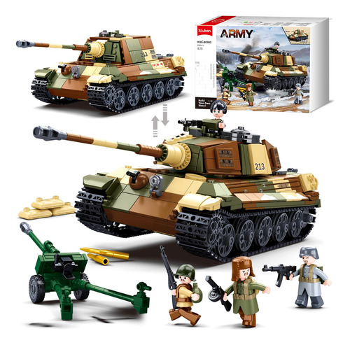 Kit De Construcción Tanque Ww2 Tiger Ii Con Figuras De Ladri Color