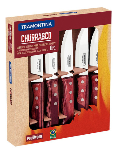 Cuchillo Jumbo 5  Rojo 6 Pzas Tramontina Polywood Churrasco