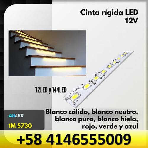 Cinta Rigida Led Blanco Hielo 1m 12v 72led 5730