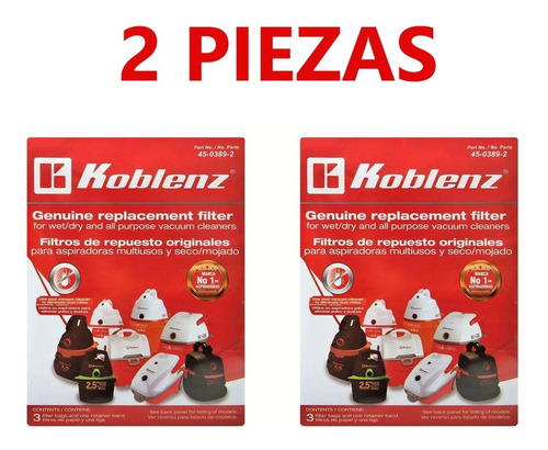 Kit De 2 Filtros De Repuesto Para Aspriradora Koblenz 3 Pzas